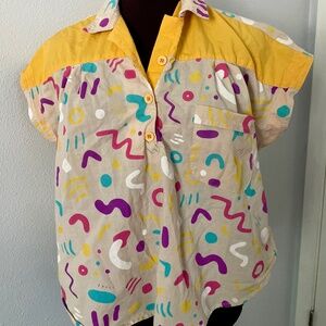 Mokuyobi size medium half button up yellow pattern top